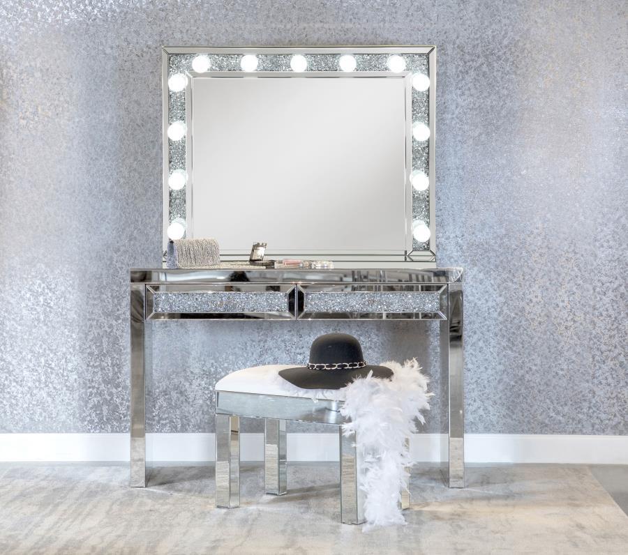 Wilmer - Rectangular Table Vanity Mirror With Lighting - Silver