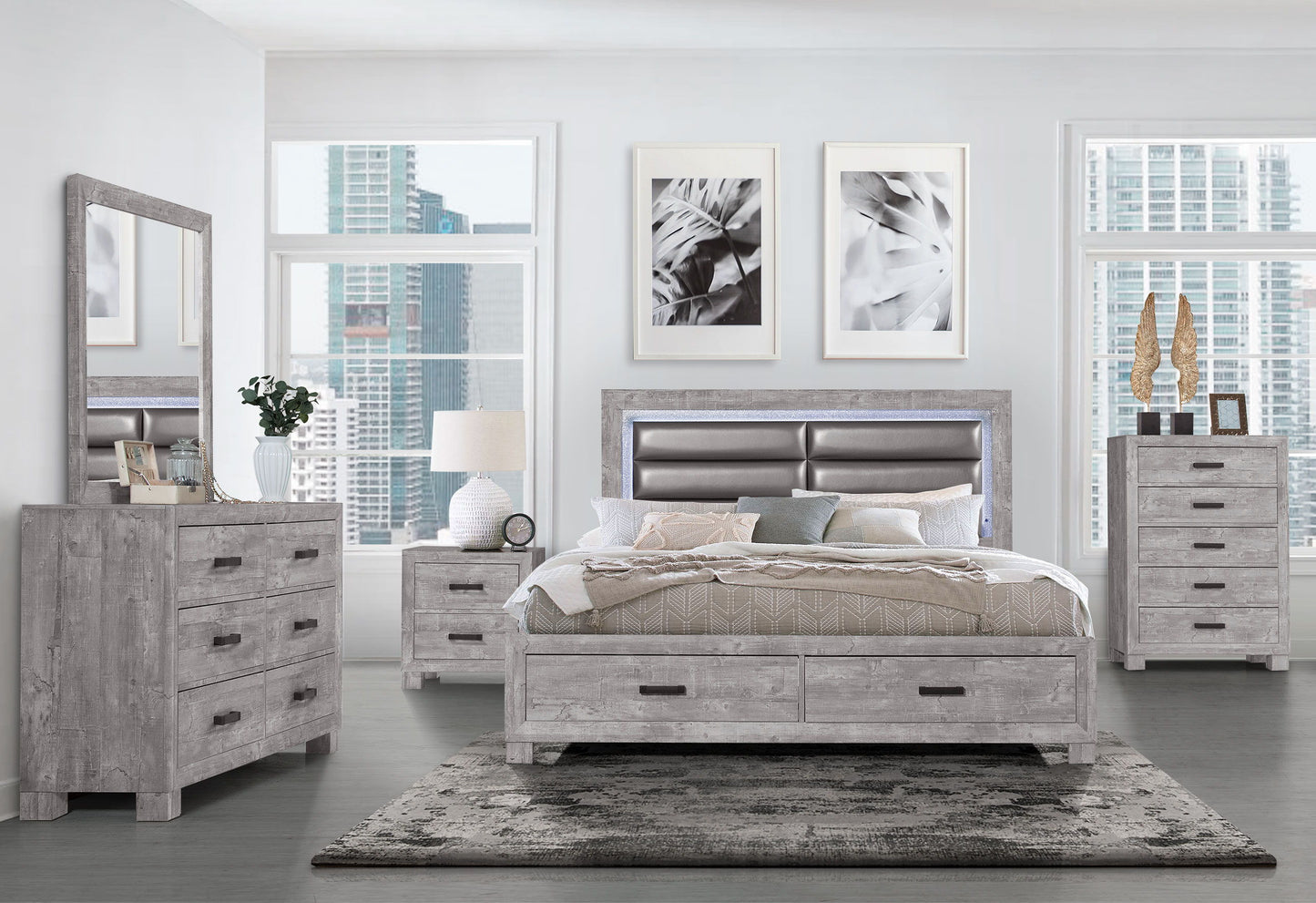 Nolan - 5 Piece King Bedroom Set - Gray