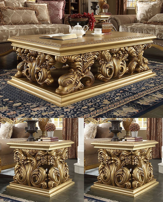 HD-8016 - 3 Piece Coffee Table Set - Bright Gold