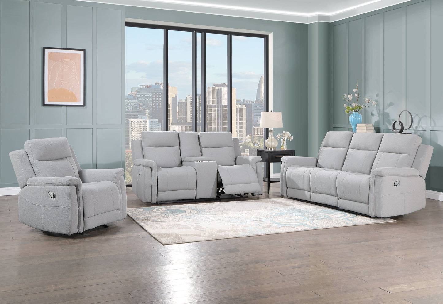 U1797 - Reclining Sofa / Console Reclining Loveseat / Glider Recliner - Gray