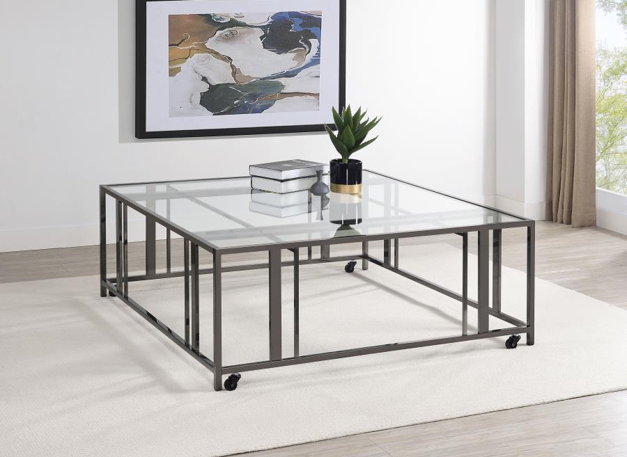 Adri - Square Glass Top Coffee Table With Casters