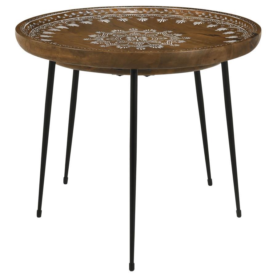 Nuala - 2 Piece Round Nesting Table With Tripod Tapered Legs - Honey And Black