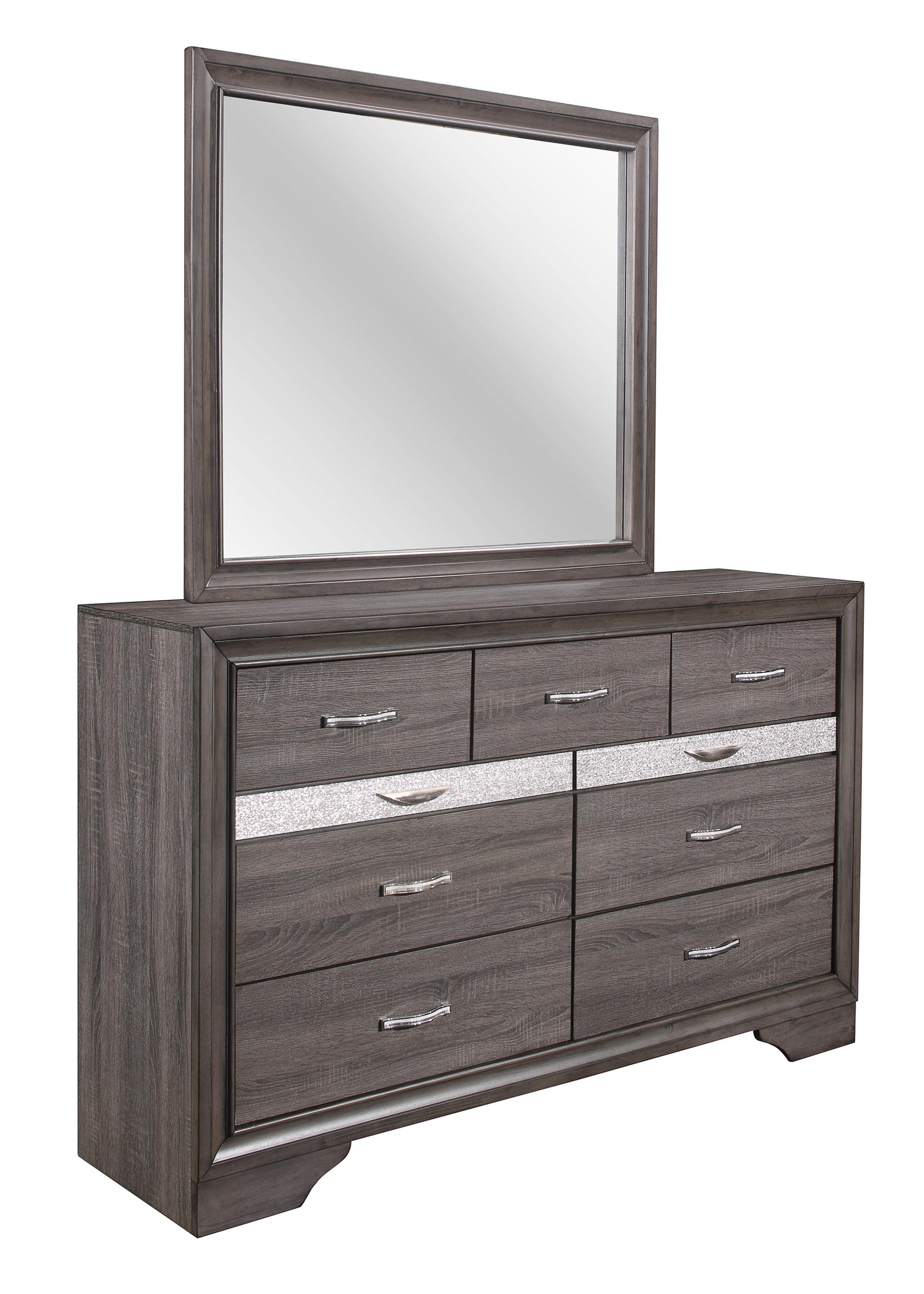 Seville - 4 Piece King Bedroom Set (Bed, Dresser, Mirror, Nightstand) - Gray