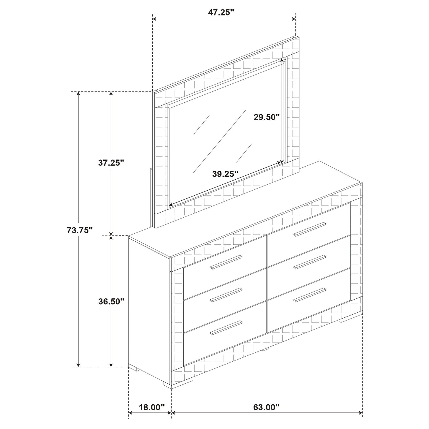 Ives - 6-Drawer Dresser And Mirror - Gray High Gloss