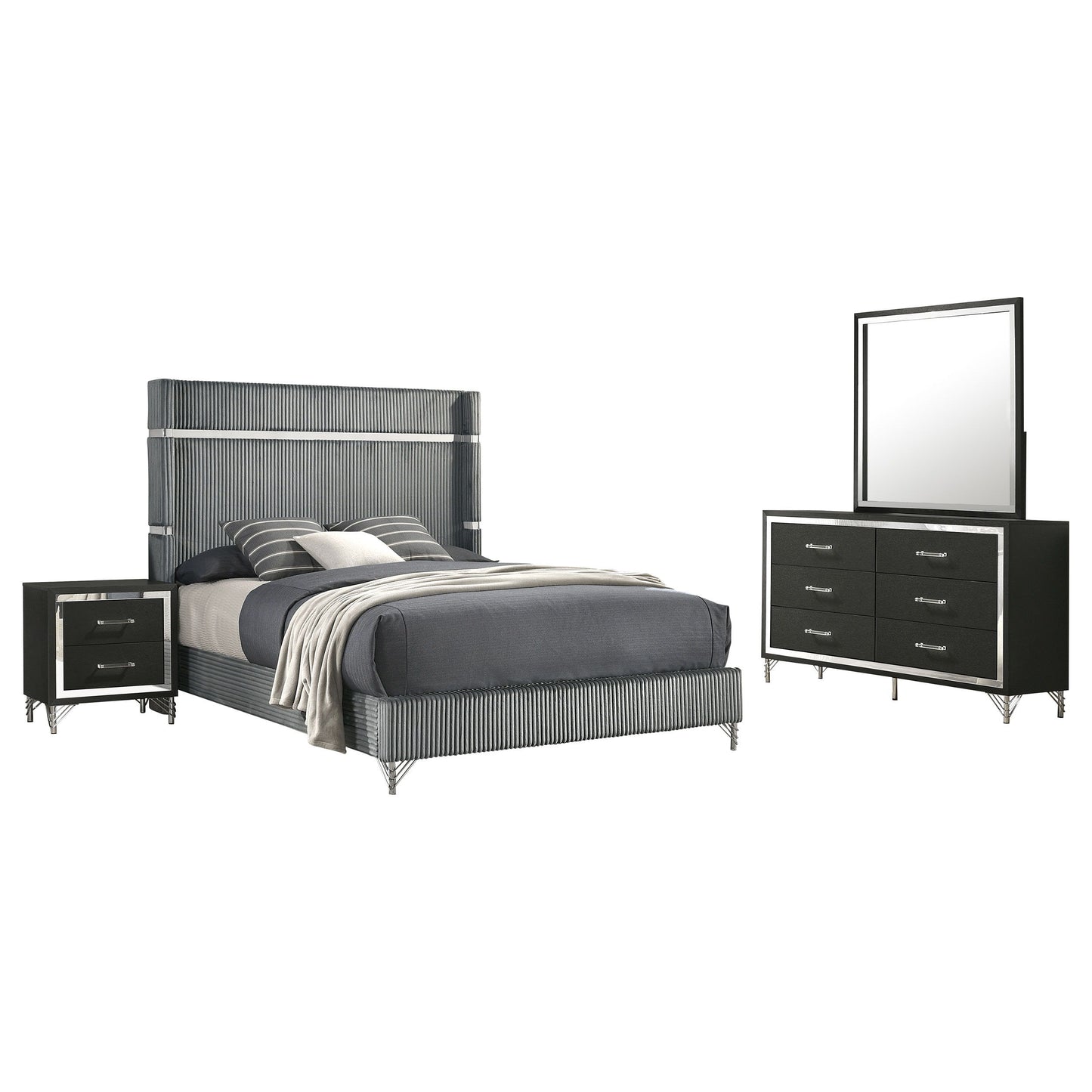 Lucia - Bedroom Set With Upholstered Wingback Panel Bed