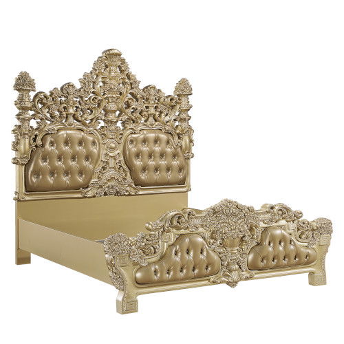 Seville - Eastern King Bed - Tan PU & Gold Finish