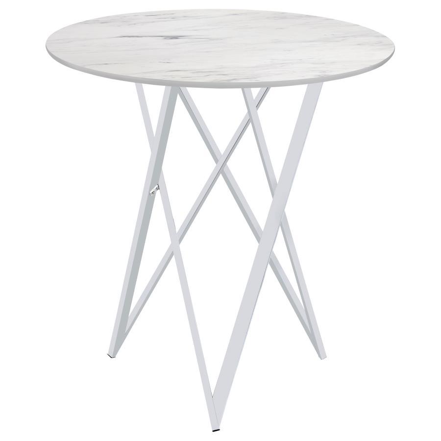 Bexter - Faux Marble Round Top Bar Table - White And Chrome