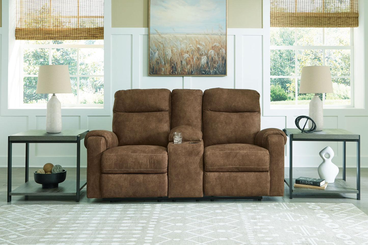 Edenwold - Brindle - Dbl Reclining Loveseat with Console