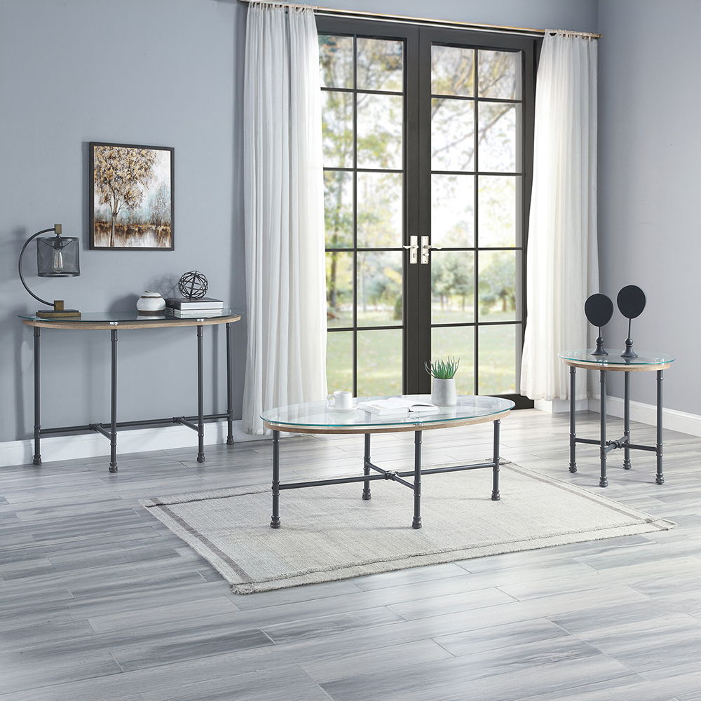 Brantley - End Table - Clear Glass & Sandy Gray Finish