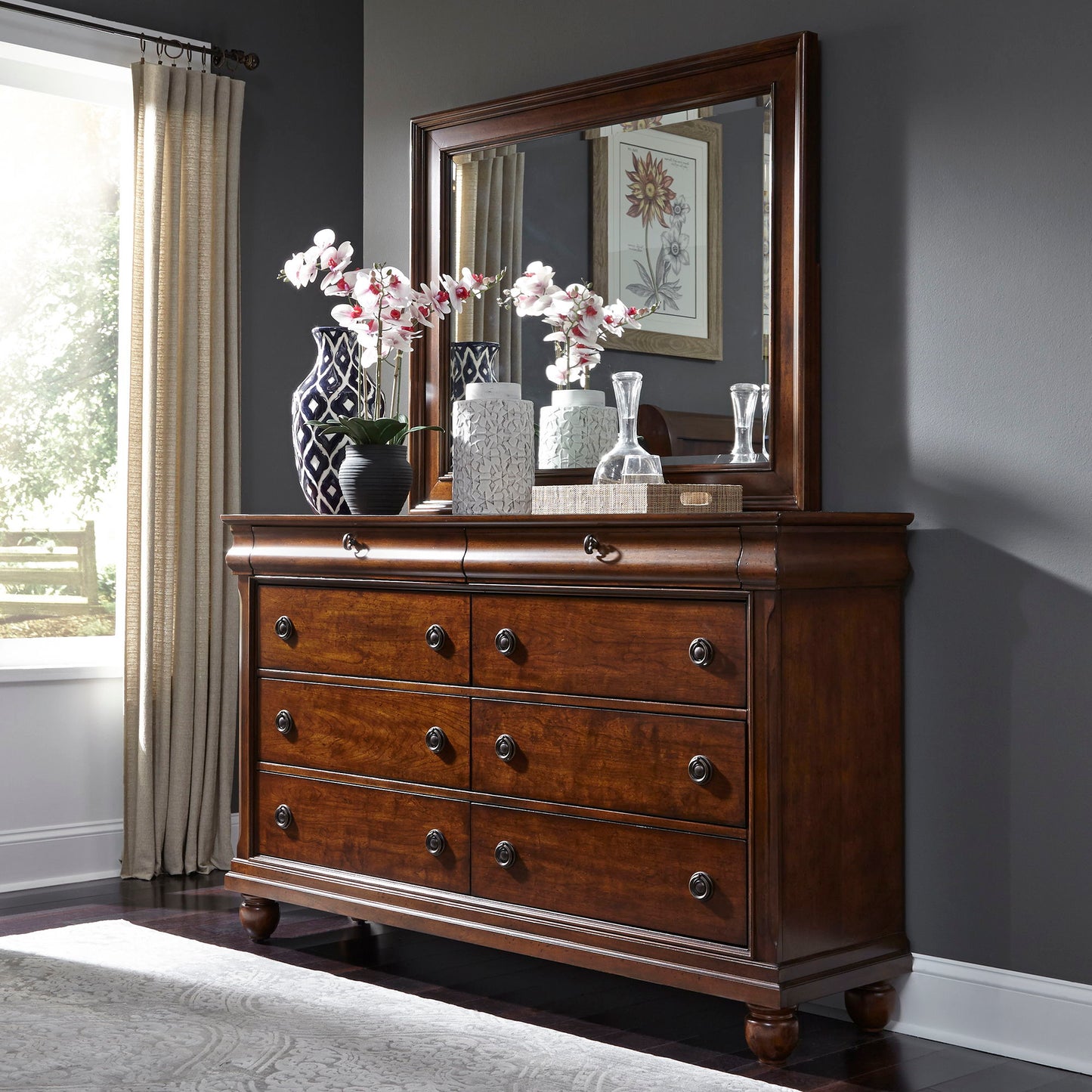 Rustic Traditions - Dresser & Mirror - Dark Brown