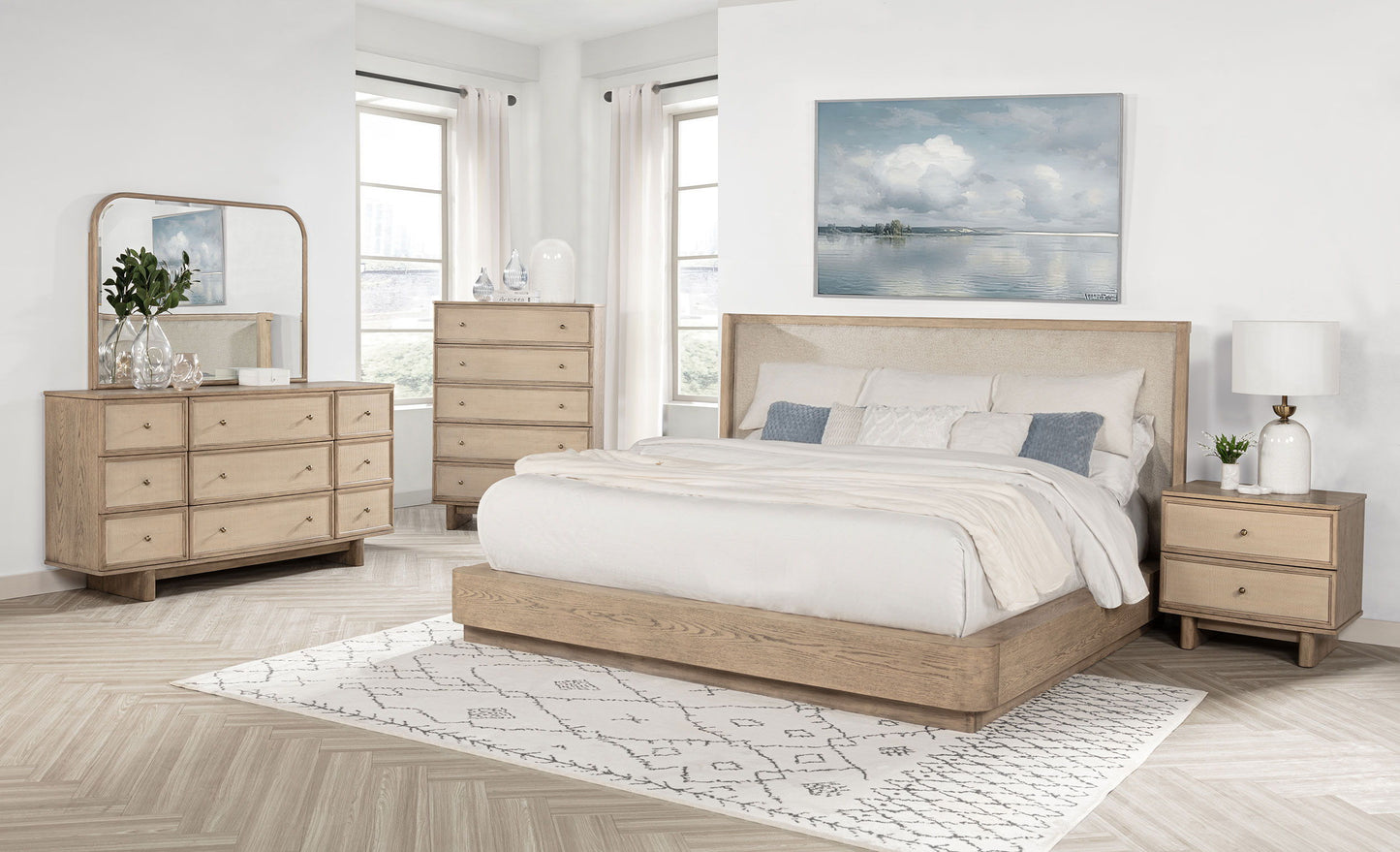 Kailani - 49" California King Wingback Bed - Beige Oak