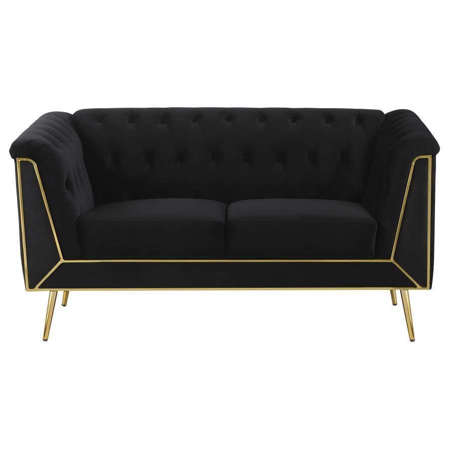 Holly - Upholstered Tuxedo Arm Tufted Loveseat - Black