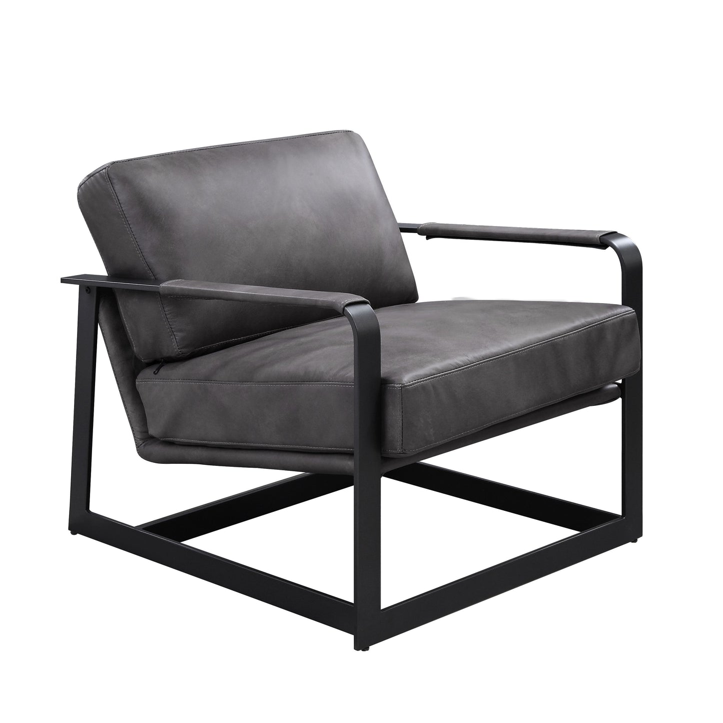 Locnos - Accent Chair - Gray Top Grain Leather & Black Finish