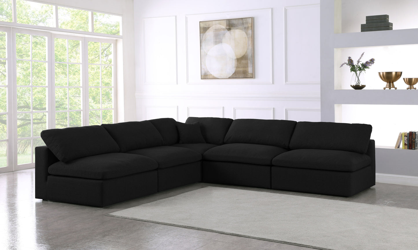 Serene - Linen Textured Fabric Deluxe Comfort 5 Piece Modular Sectional - Black