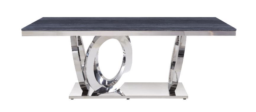 Nasir - Dining Table - Gray Printed Faux Marble & Mirrored Silver Finish