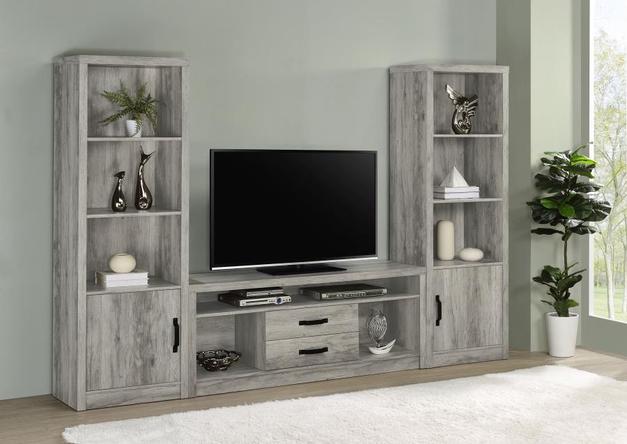 Burke - 3-Shelf Engineered Wood Media Tower - Gray Driftwood