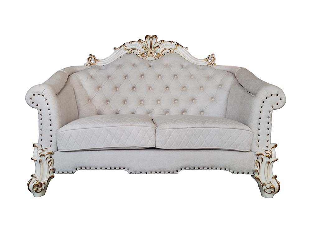 Vendom II - Loveseat - Two Tone Ivory Fabric & Antique Pearl Finish