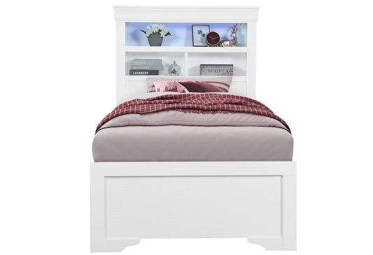 Pompei - Twin Bookcase Bed With LED - Metallic White