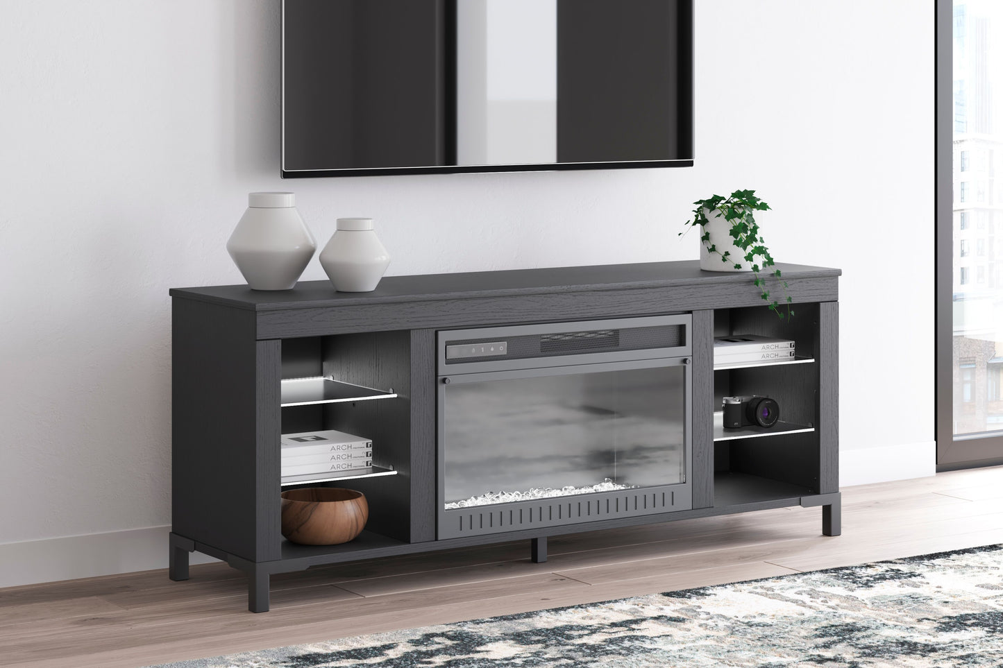 Cayberry - Black - TV Stand With Fireplace