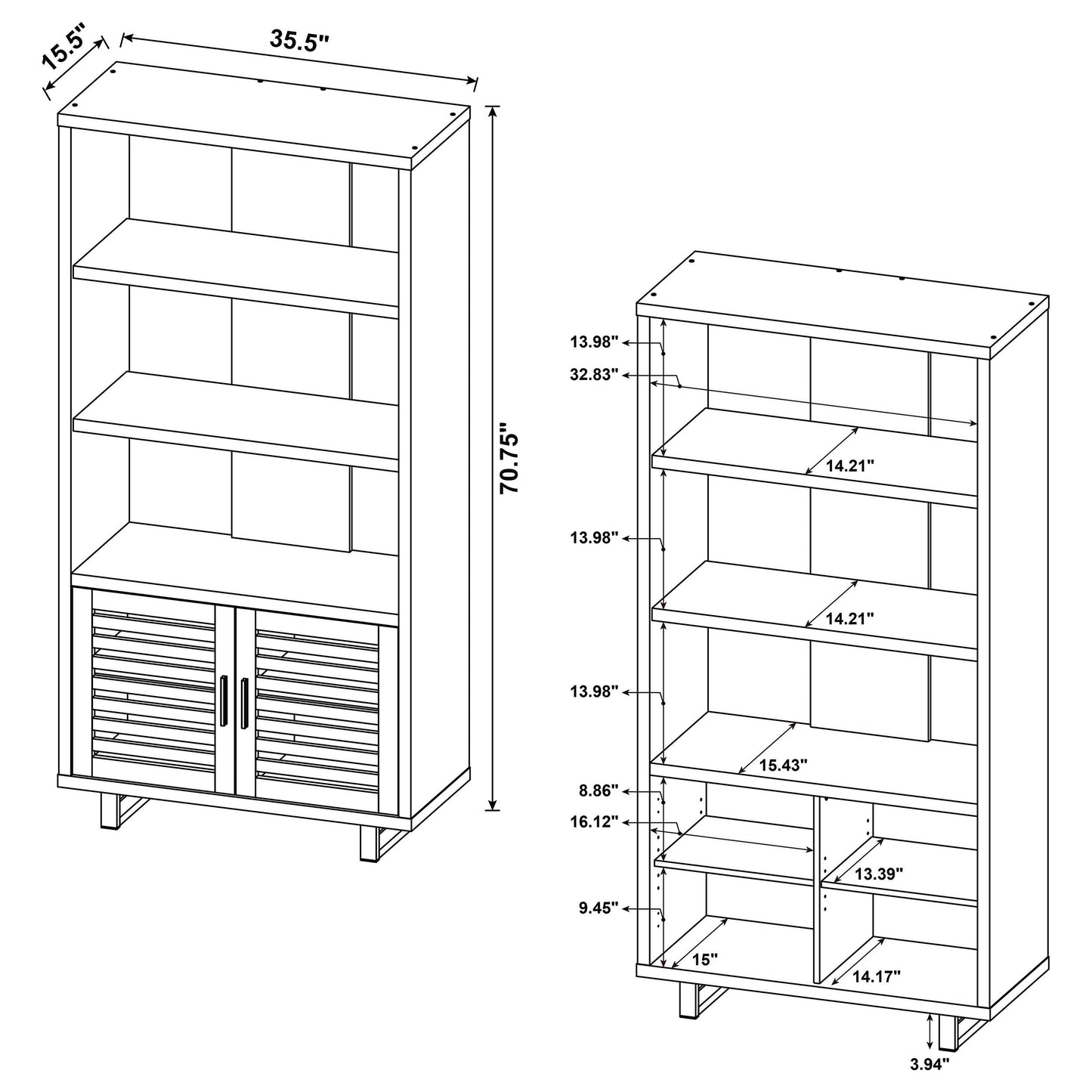 Maddox - 3-Shelf Cabinet Bookcase - Walnut