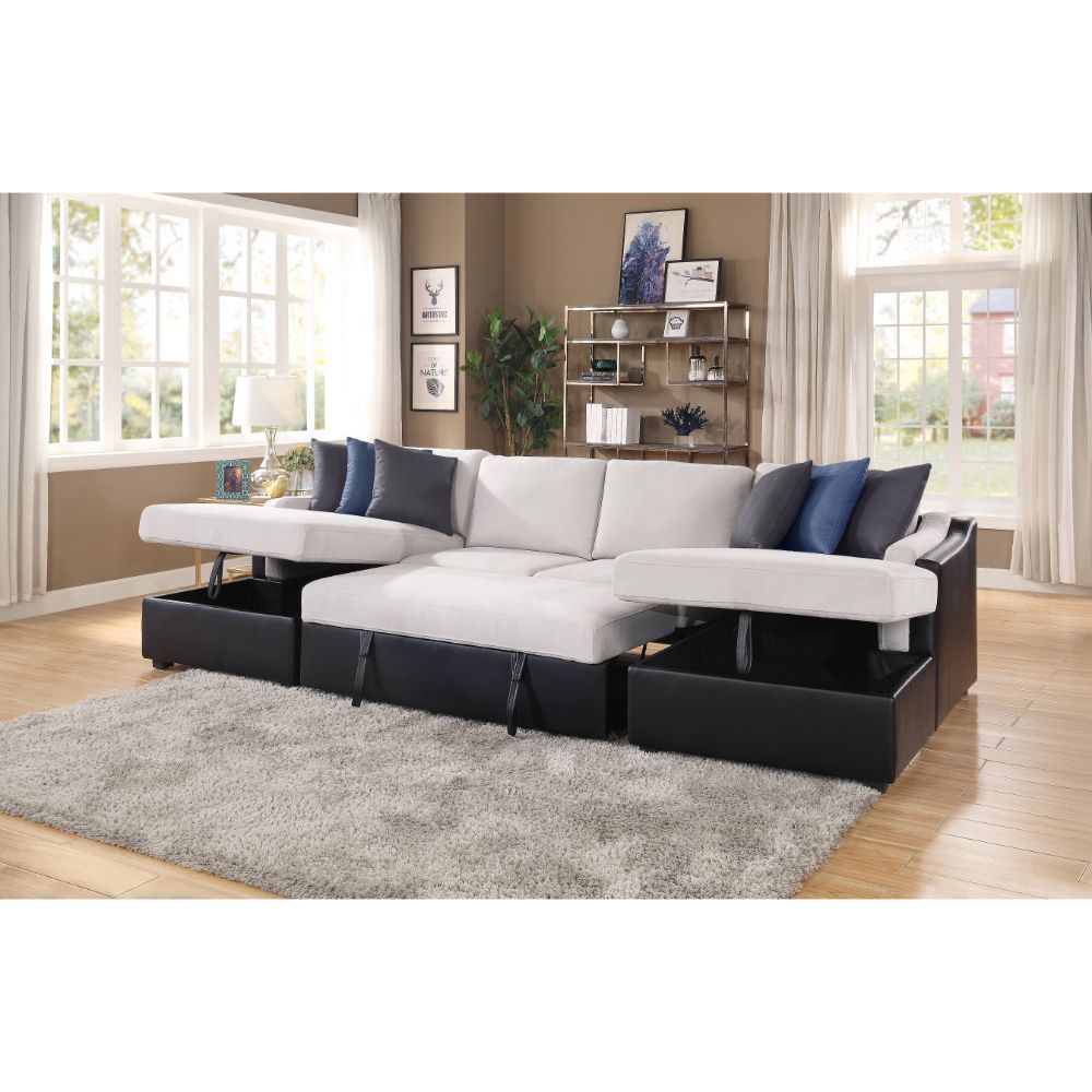 Merill - Sectional Sofa - Beige Fabric & Black PU