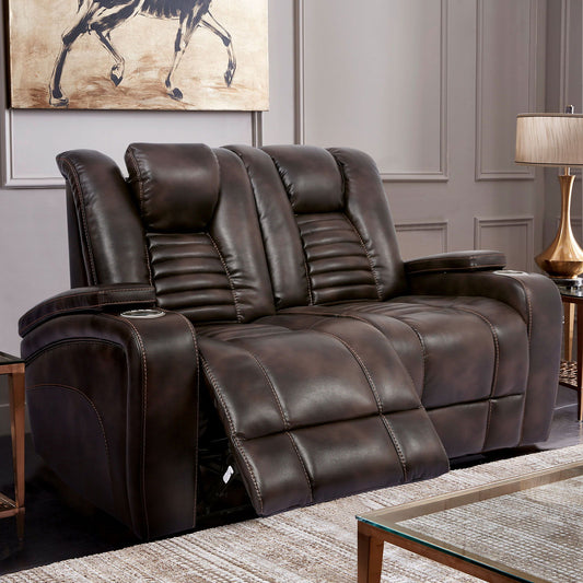 Abrielle - Dual Power Loveseat - Dark Brown