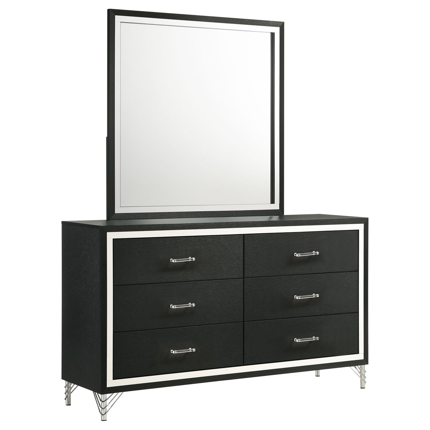 Lucia - 6-Drawer Dresser And Mirror - Black