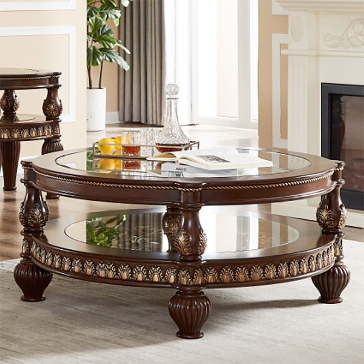 HD-1521 - 3 Piece Coffee Table Set - Mohagany With Gold Highlight