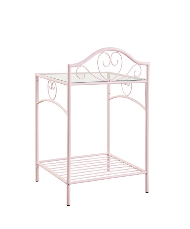 Massi - 1-Shelf Nightstand With Glass Top - Powder Pink