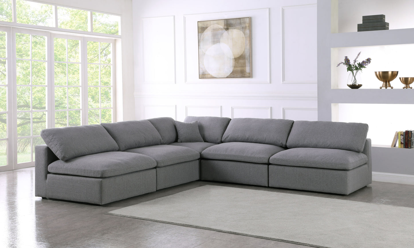 Serene - Linen Textured Fabric Deluxe Comfort 5 Piece Modular Sectional - Grey