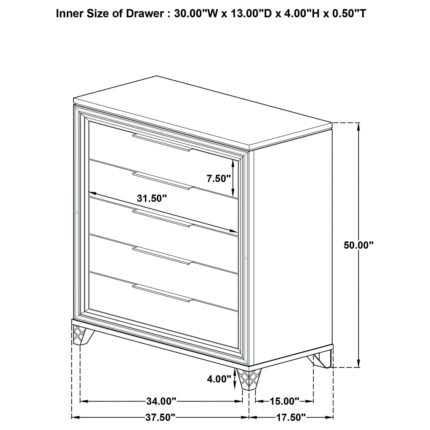 Marmore - 5-Drawer Bedroom Chest Of Drawers - White