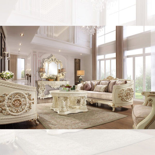 HD-2011 - 3 Piece Sofa Set - Ivory With Gold Highlight