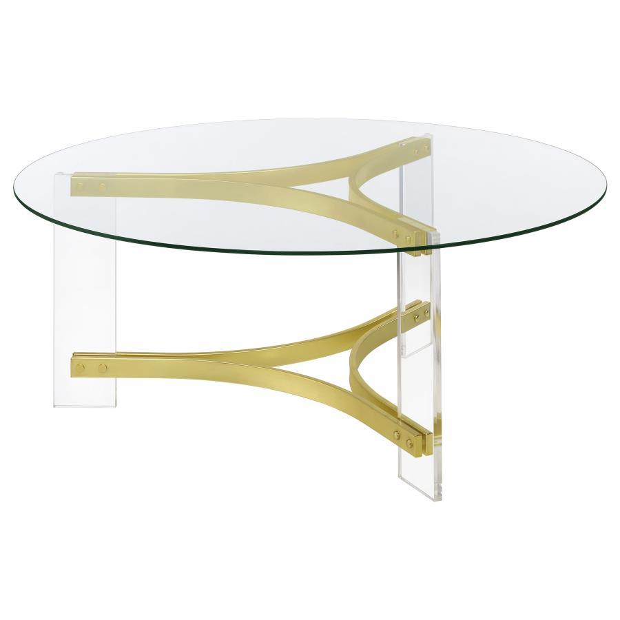 Janessa - Round Glass Top Coffee Table With Acrylic Legs - Clear And Matte Brass