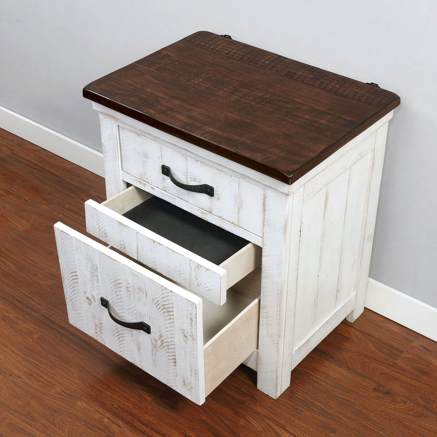 Alyson - Nightstand With USB Plug - Distressed White / Walnut