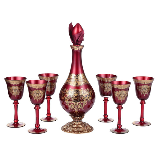 HD-6031 - 7 Piece Decanter Set - Red / Gold