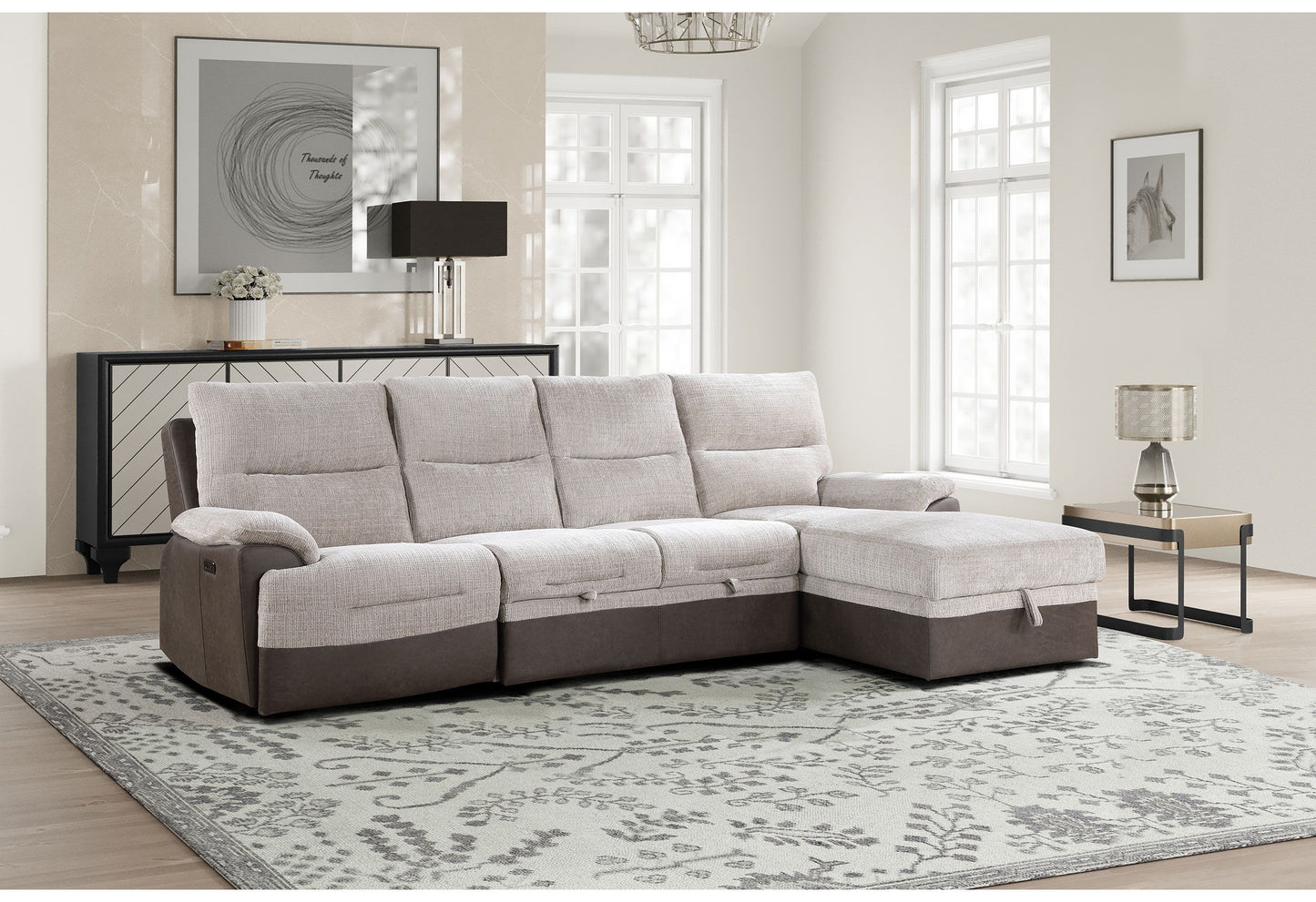 U3822 - Sectional With Pullout And USB - Beige / Brown