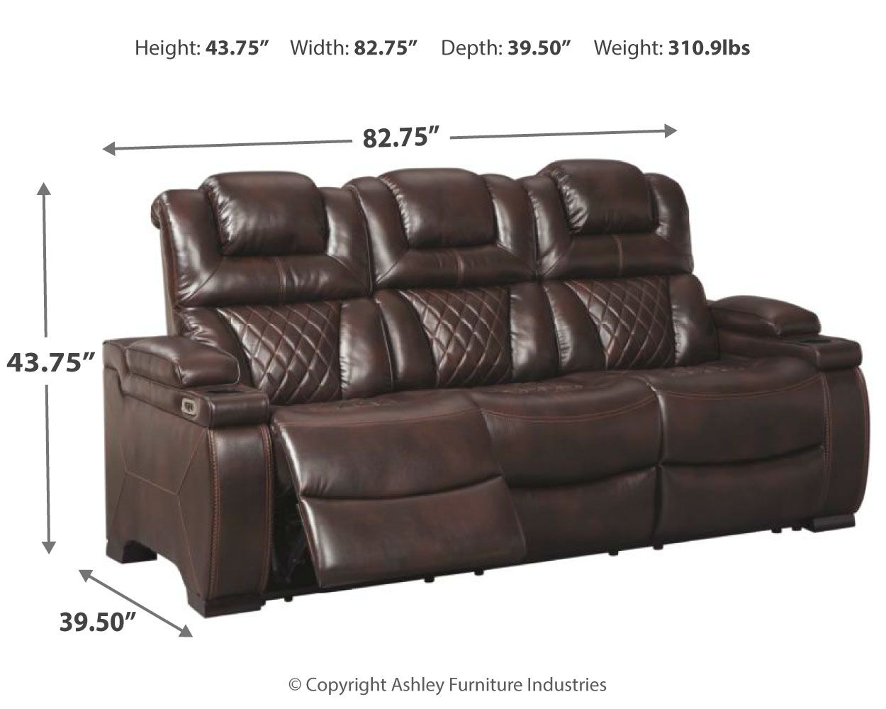 Warnerton - Brown Dark - Pwr Rec Sofa With Adj Headrest