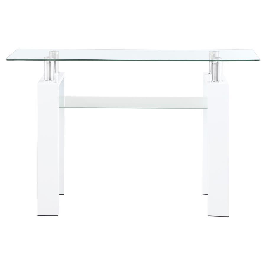 Dyer - Rectangular Glass Top Sofa Table With Shelf - White