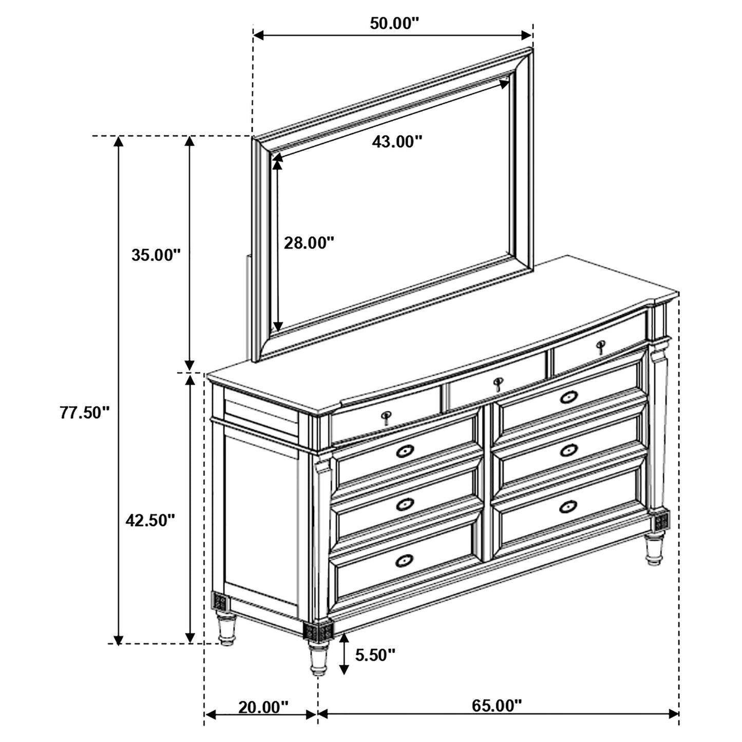 Alderwood - 9 Drawer Dresser With Mirror - French Grey