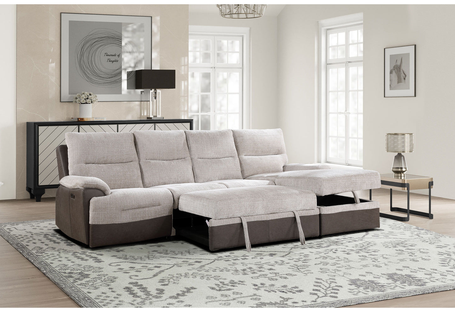 U3822 - Sectional With Pullout And USB - Beige / Brown