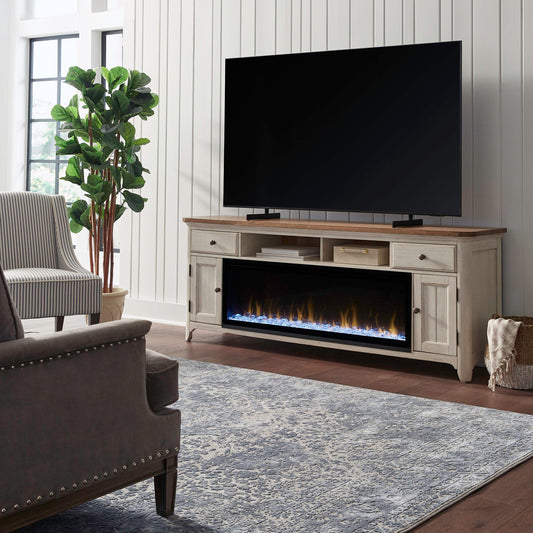 79" Console With Fire - Medium Brown