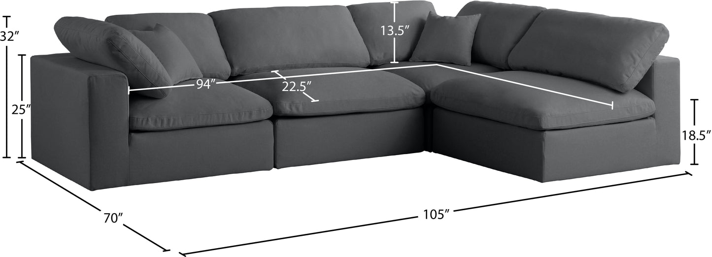 Plush - Velvet Standart Comfort Modular Sectional 4 Piece - Grey