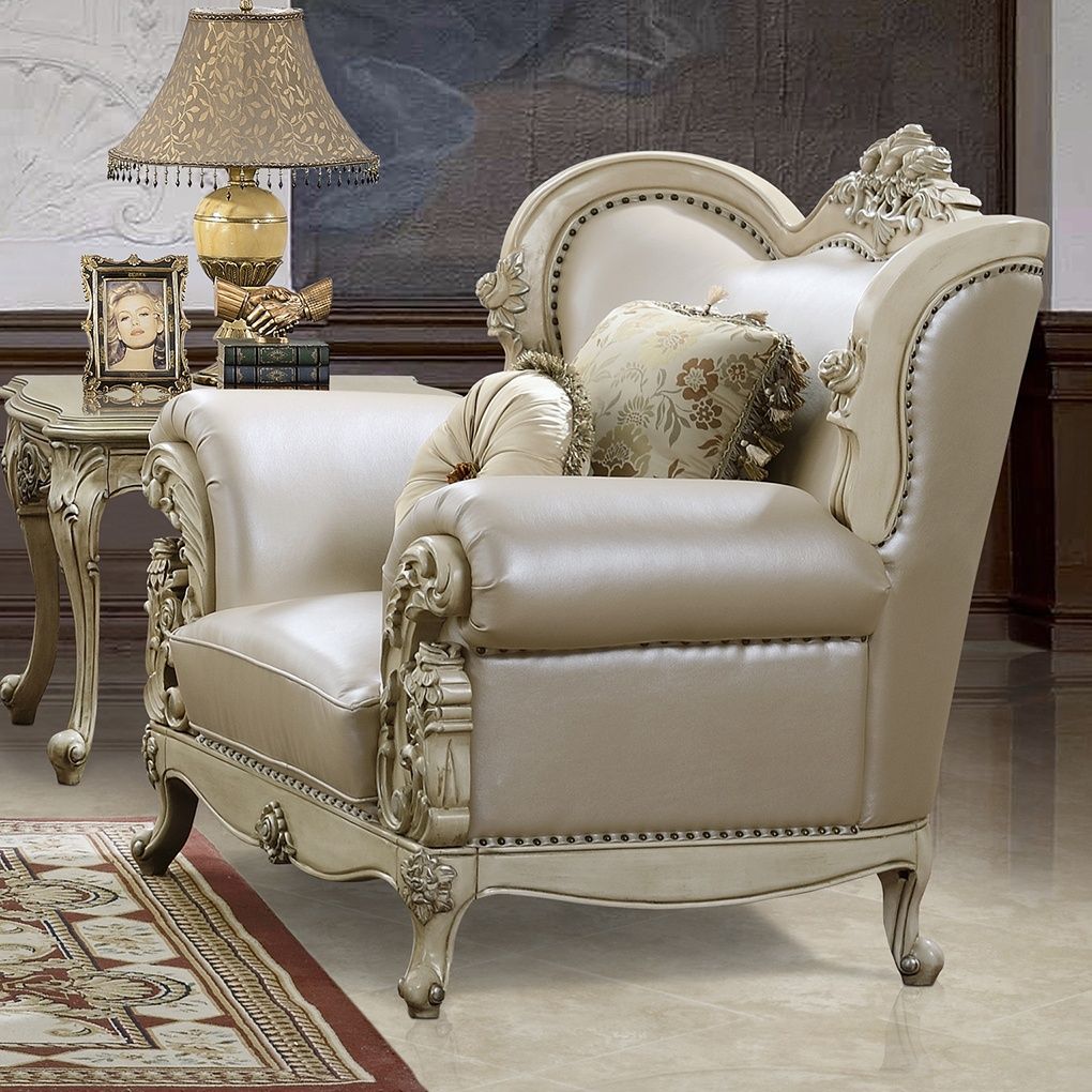 HD-32 - 3 Piece Sofa Set - Ivory With Silver Highlight