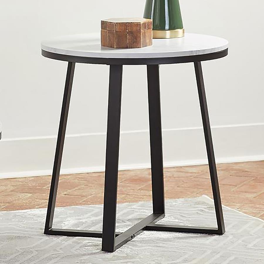 Hugo - Metal Base Round End Table - White And Matte Black