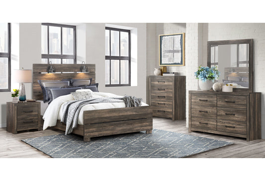 Linwood - 5 Piece Queen Bedroom Set With Lamps - Dark Oak