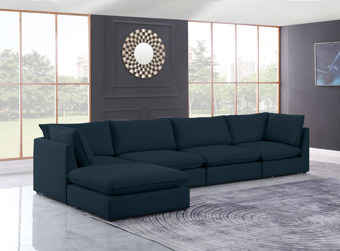 Mackenzie - Modular Sectional 5 Piece - Navy - Fabric - Modern & Contemporary