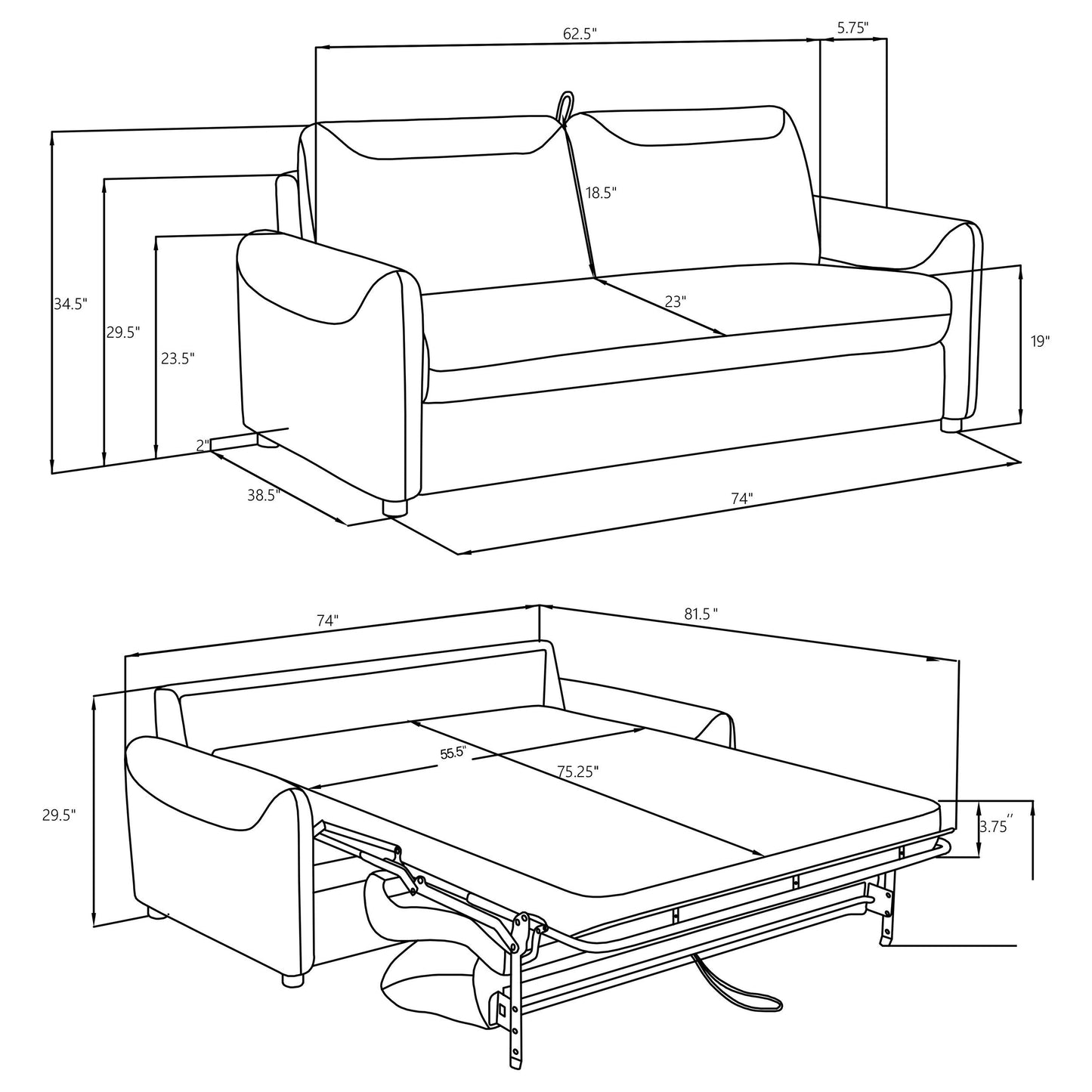 Rylie - Upholstered Sofa Sleeper With Mattress