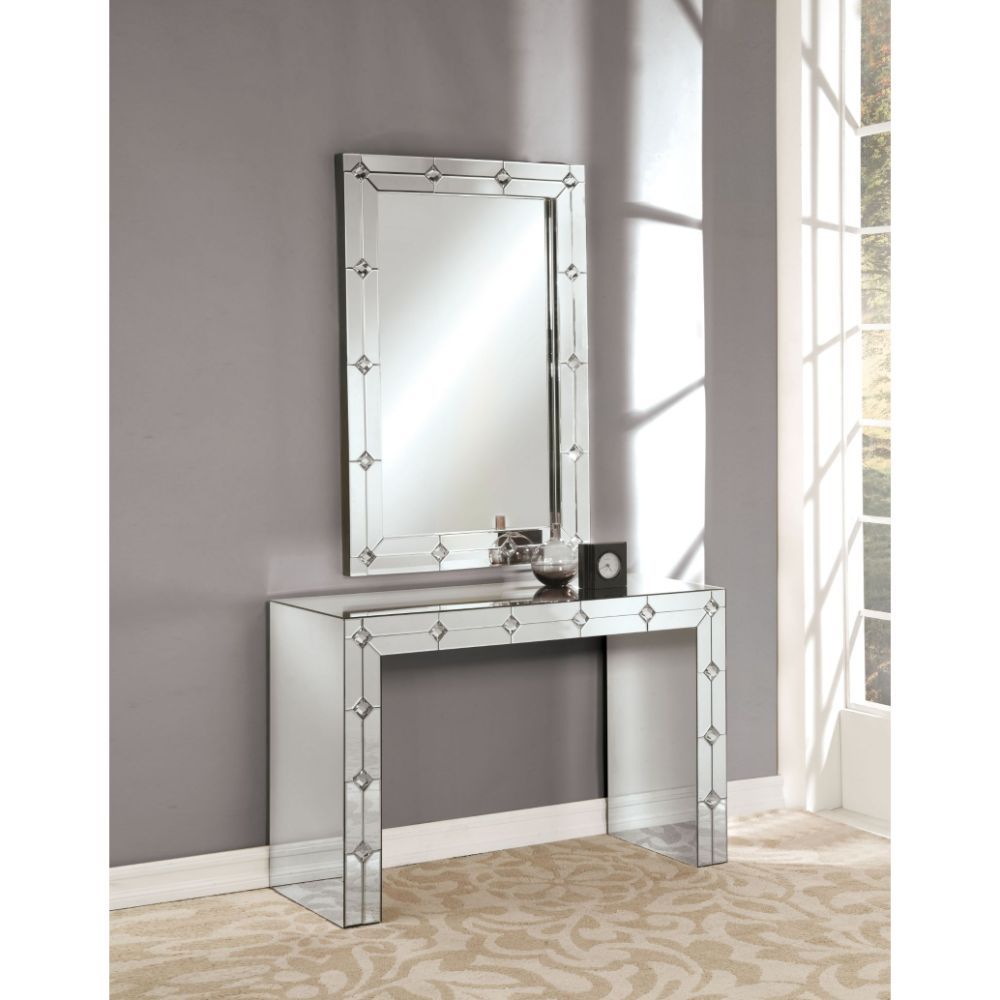 Hessa - Accent Table - Mirrored & Faux Rhinestone