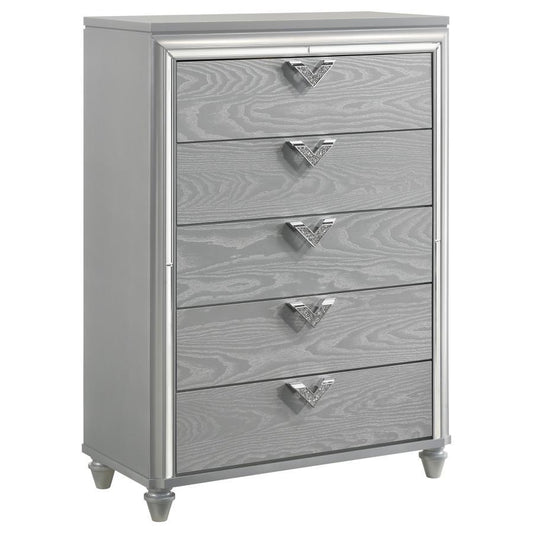 Veronica - 5-Drawer Bedroom Chest - Light Silver