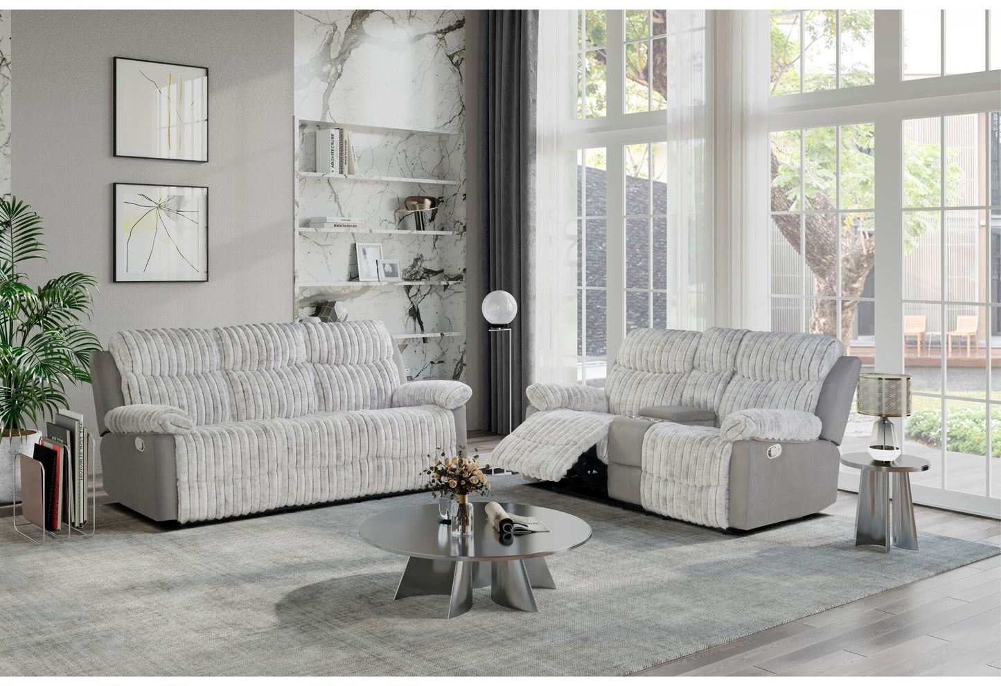 U6028 - Reclining Sofa/Console Reclining Loveseat - Gray